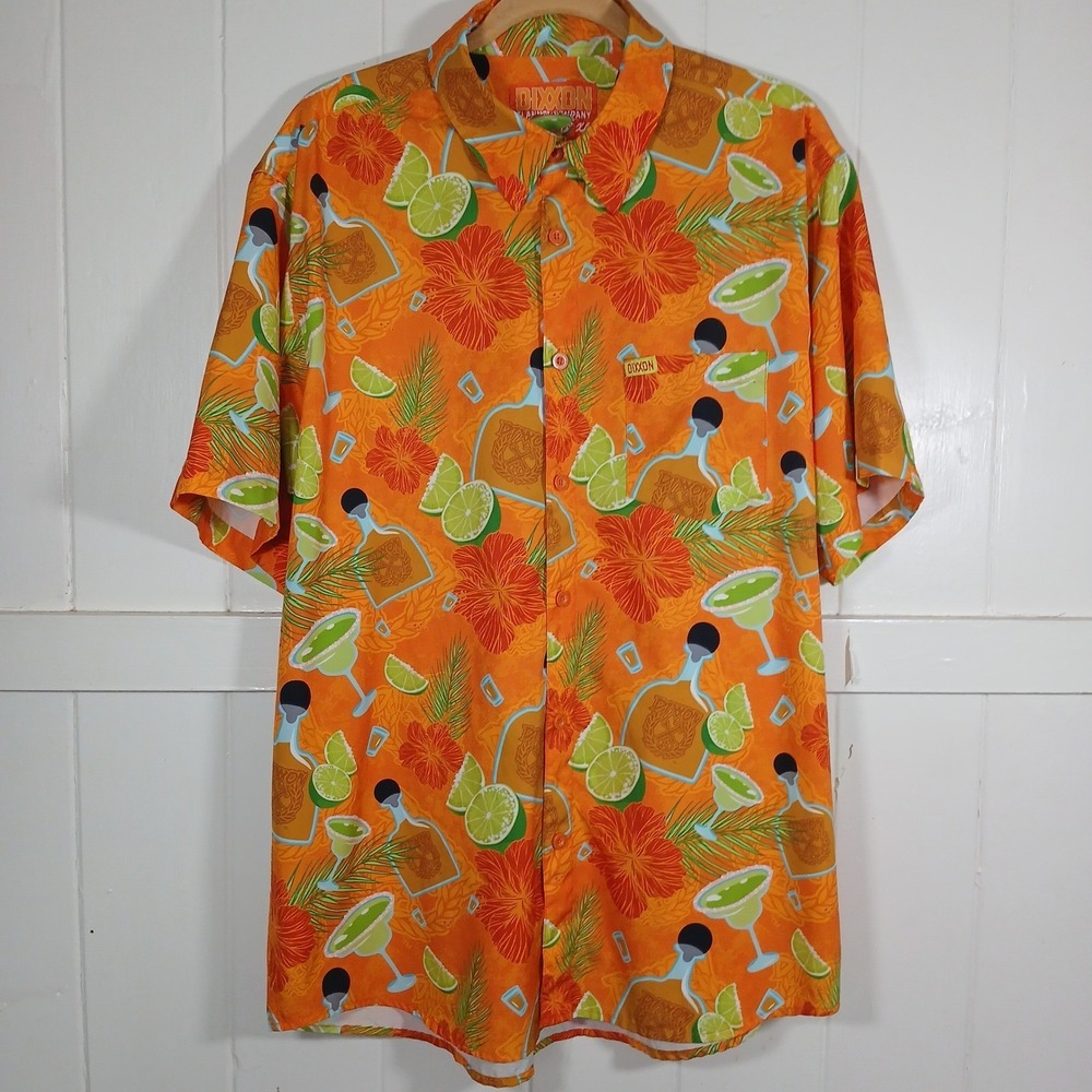 Dixxon Flannel Company Margarita Tequila Print Party Shirt Mens XL Orange